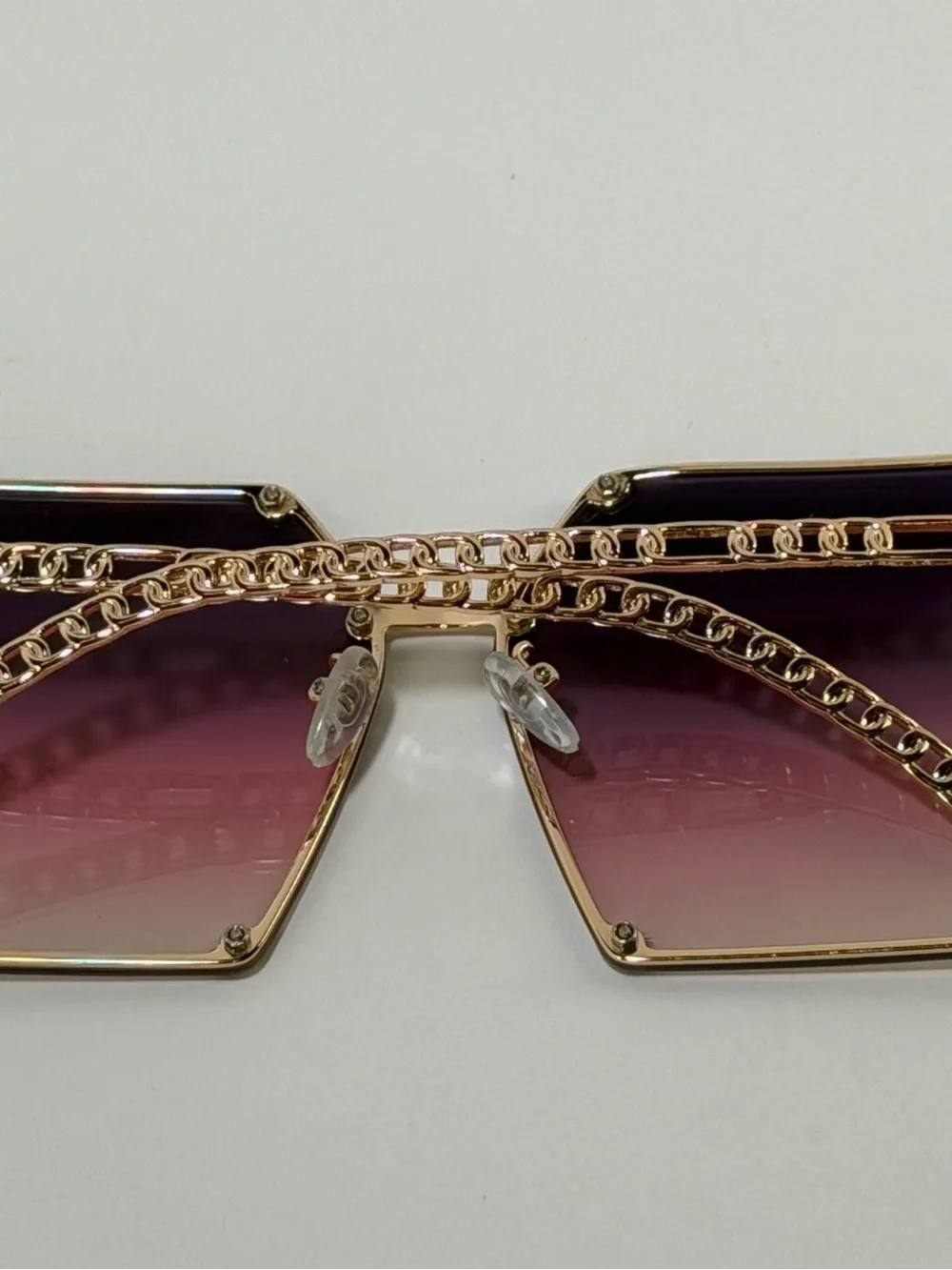 Designer-Inspired Gradient Pink Square Sunglasses with Gold Frame